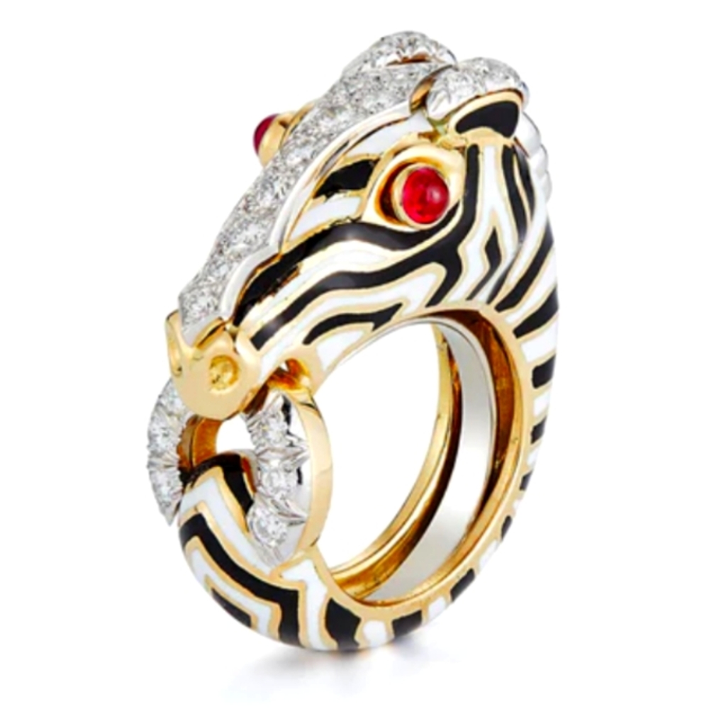 David Webb 18K Ruby Eye Iconic 🦓 Zebra 28 Diamond Ring